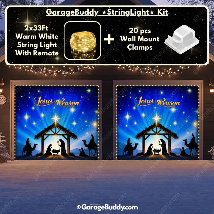 Jesus is the Reason Christmas Garage Door Cover with String Light Kit | GarageBuddy