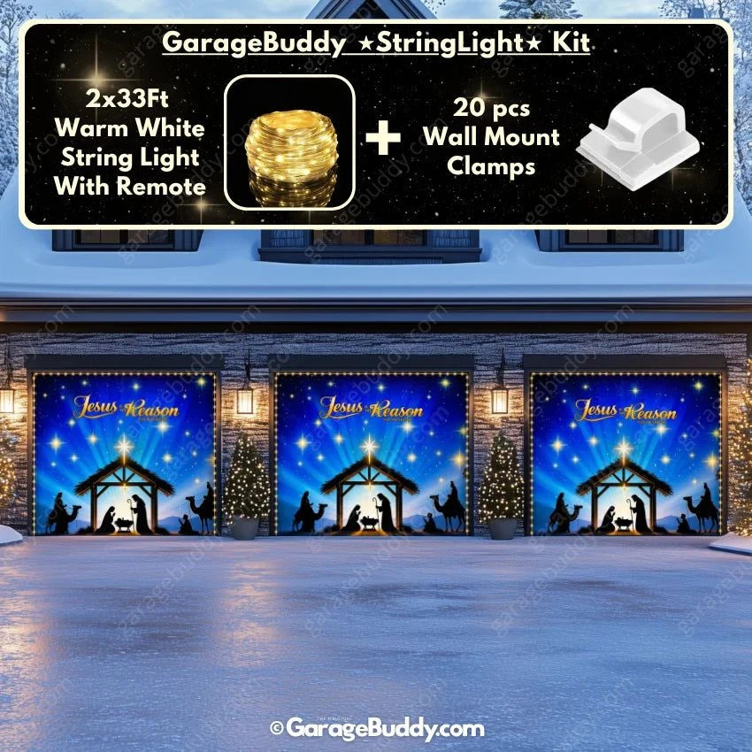 Jesus is the Reason Christmas Garage Door Cover with String Light Kit | GarageBuddy