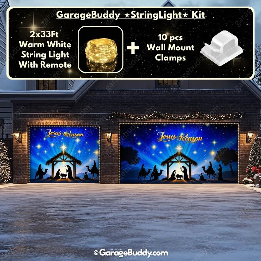 Jesus is the Reason Christmas Garage Door Cover with String Light Kit | GarageBuddy