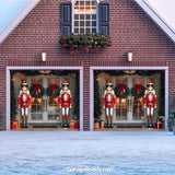 Nutcracker Guards garage door cover on a 2-door garage, festive holiday-themed nutcracker soldier designs.