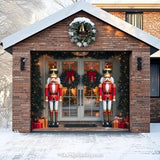 Nutcracker Guards garage door cover on a single-door garage, festive holiday-themed nutcracker soldier designs.