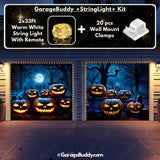 Pumpkins Scene Halloween garage door cover for two garage doors  with lights featuring eerie glowing pumpkins by GarageBuddy.