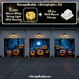 Pumpkins Scene Halloween garage door cover for three single garage doors with lights featuring eerie glowing pumpkins by GarageBuddy.