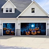 Pumpkins Scene Halloween garage door cover for double and single garage doors with lights featuring eerie glowing pumpkins by GarageBuddy.