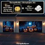 Pumpkins Scene Halloween garage door cover for double and single garage doors with lights featuring eerie glowing pumpkins by GarageBuddy.