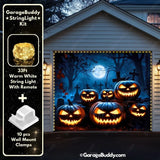 Pumpkins Scene Halloween garage door cover for single garage door featuring eerie glowing pumpkins with lights by GarageBuddy.