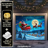 Santa's Flight Christmas Garage Door Cover with lights