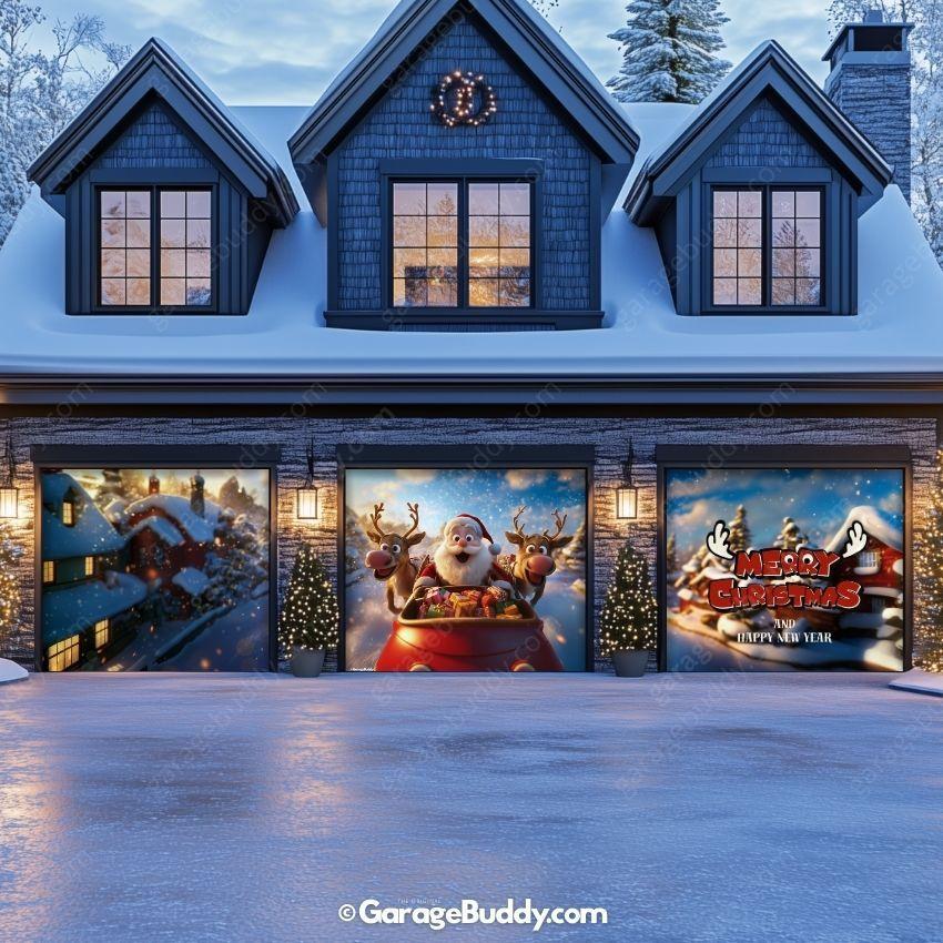 Santa & Reindeers | Christmas Garage Door Cover