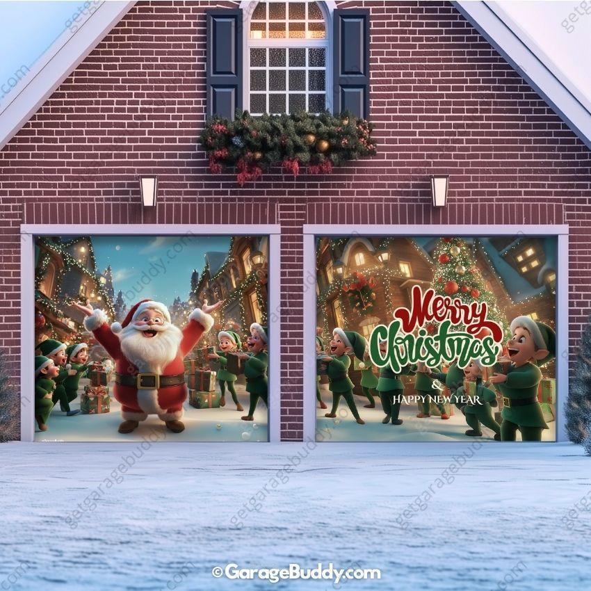 Santa And Elves | Christmas Garage Door Cover