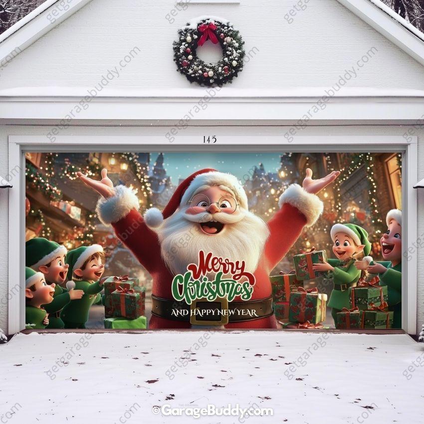 Santa And Elves | Christmas Garage Door Cover