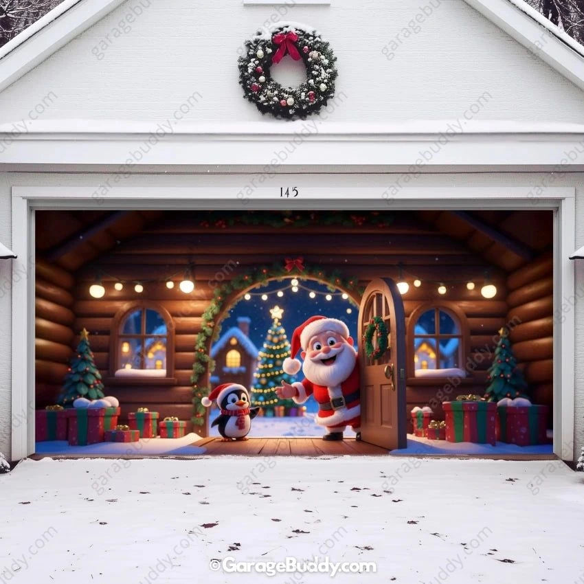 Santa's Cabin | Christmas Garage Door Cover