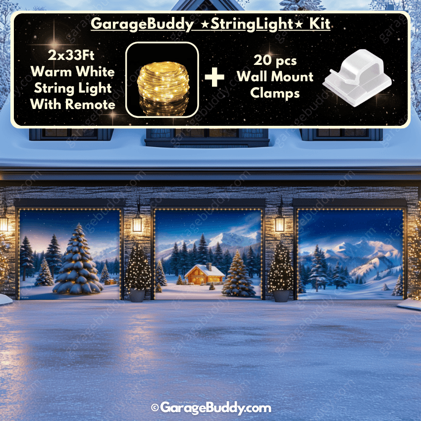Winter Haven Christmas Garage Door Cover with String Light Kit | GarageBuddy