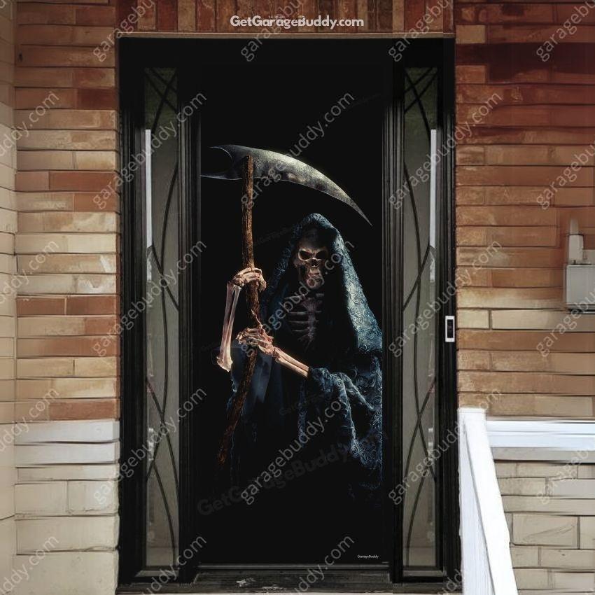 Grim Rapper Cover Grim Reaper Scary Halloween Front Door Cover 30x80 & 36x80 – GarageBuddy