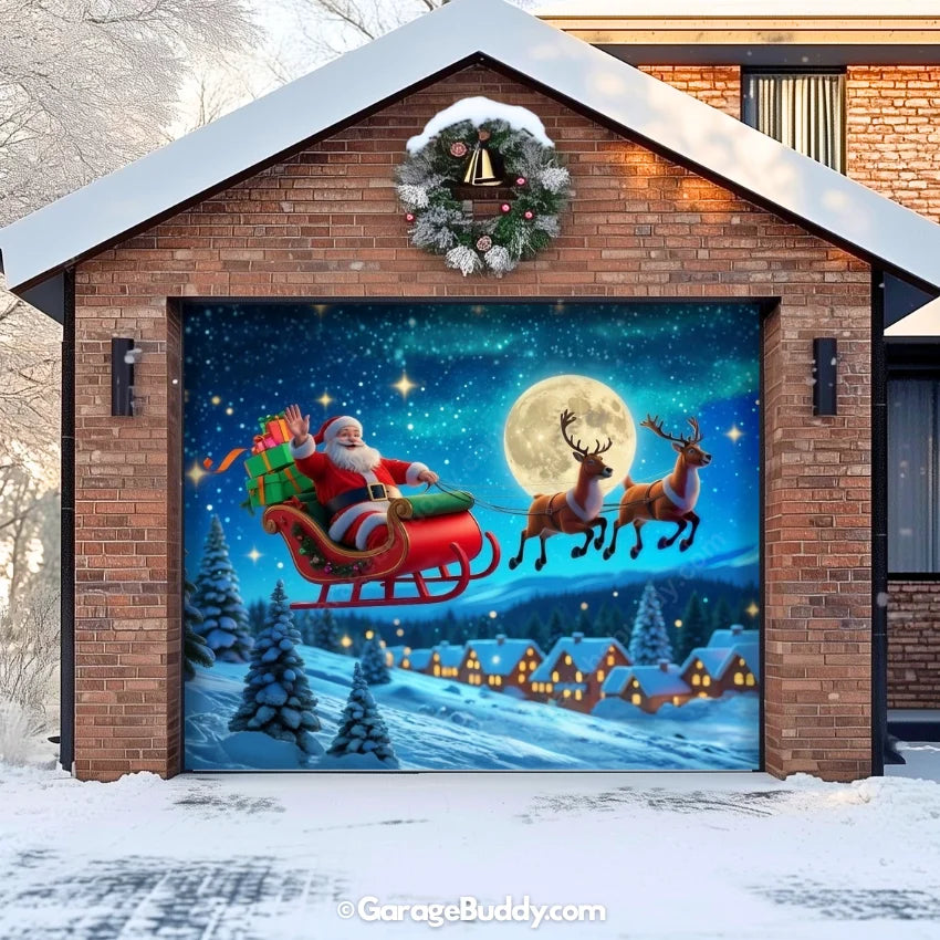 Santa's Flight Christmas Garage Door Cover GarageBuddy