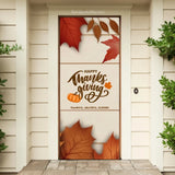 Thanksgiving front door cover decorated with festive autumn designs and outlined.