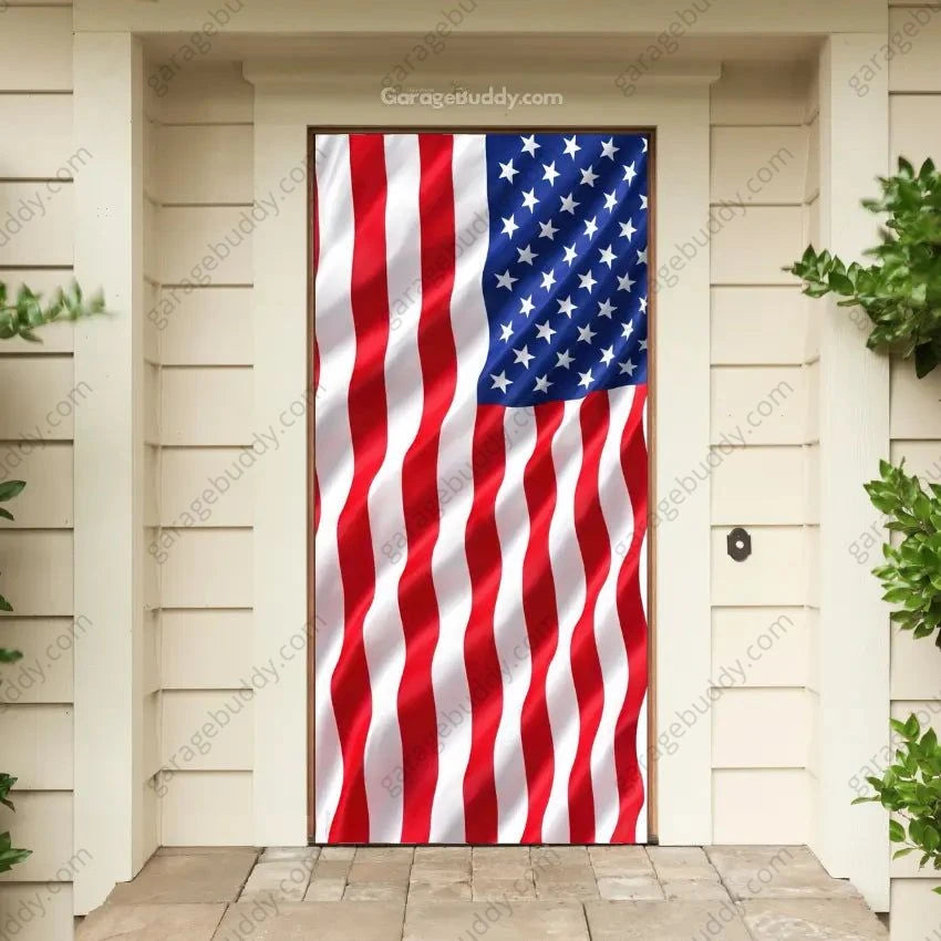 Waving US Flag | Patriotic Front Door Cover - GarageBuddy front door, patriotic