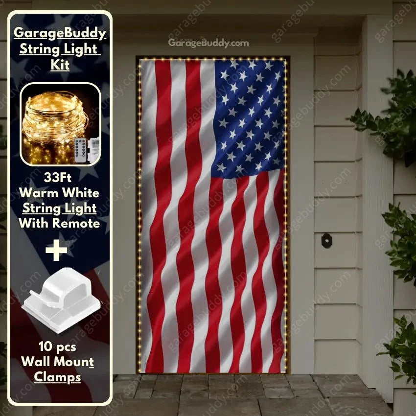 Waving US Flag | Patriotic Front Door Cover - GarageBuddy front door, patriotic
