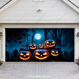 Cursed Pumpkins Halloween garage door cover for double garage doors featuring eerie glowing pumpkins – by GarageBuddy.