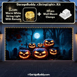 Cursed Pumpkins Halloween garage door cover for double garage doors featuring eerie glowing pumpkins with lights by GarageBuddy.