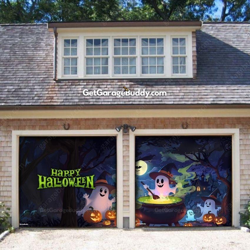 Cute Ghosts | Halloween Garage Door Cover - GetGarageBuddy halloween, halloween decor